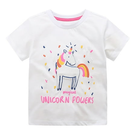 

Girls T-shirts for Toddler Children Shortsleeve Tees Fashion Cartoon Printing Unicorn Baby Cotton T-shirts 12M-8T