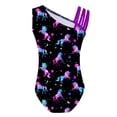 thumbnail image 2 of Zaldita Kids Girls Gymnastics Unitard Ballet Dance Leotard Asymmetrical Neck Bodysuit Colorful Biketard Black&Purple 8, 2 of 4