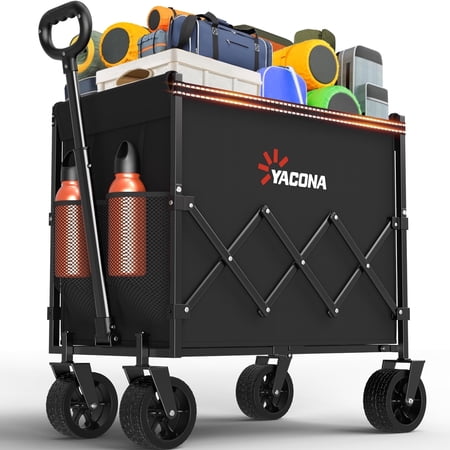 Yacona Wagons Carts Foldable Large Capacity Collapsible Wagon Heavy Duty Grocery Cart on Wheels 450lbs Black