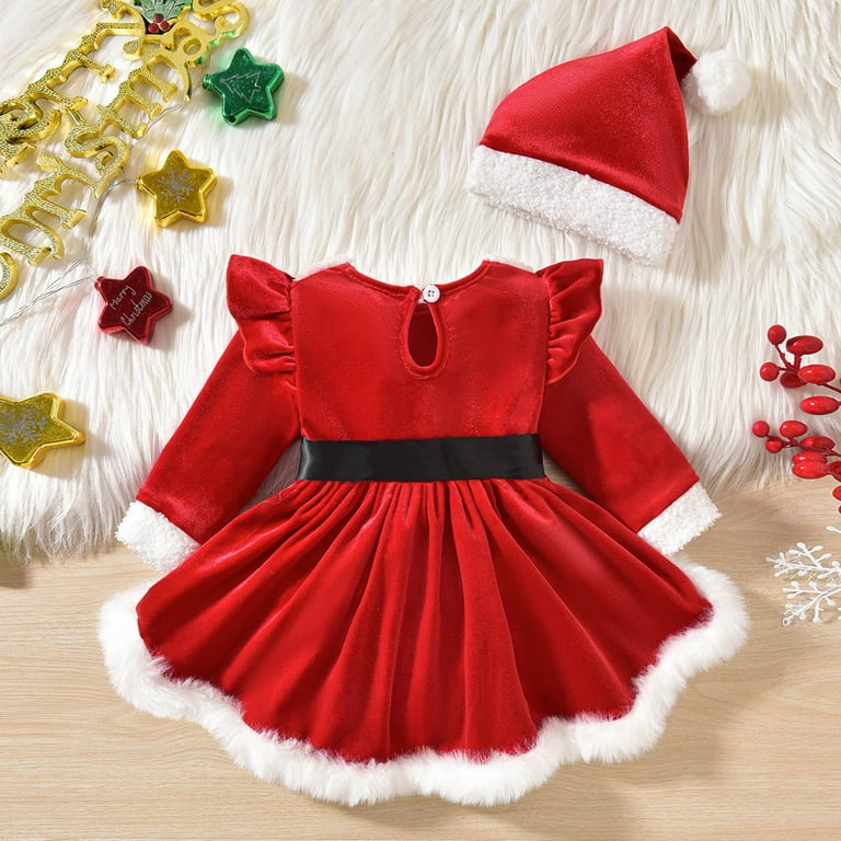 Baby Girls Christmas Dress Long Sleeve Bodysuits Dress with Christmas hat  Red Dress Girls Toddler Christmas Outfit Fall Dresses for Girls 3-6 Months  - Walmart.com