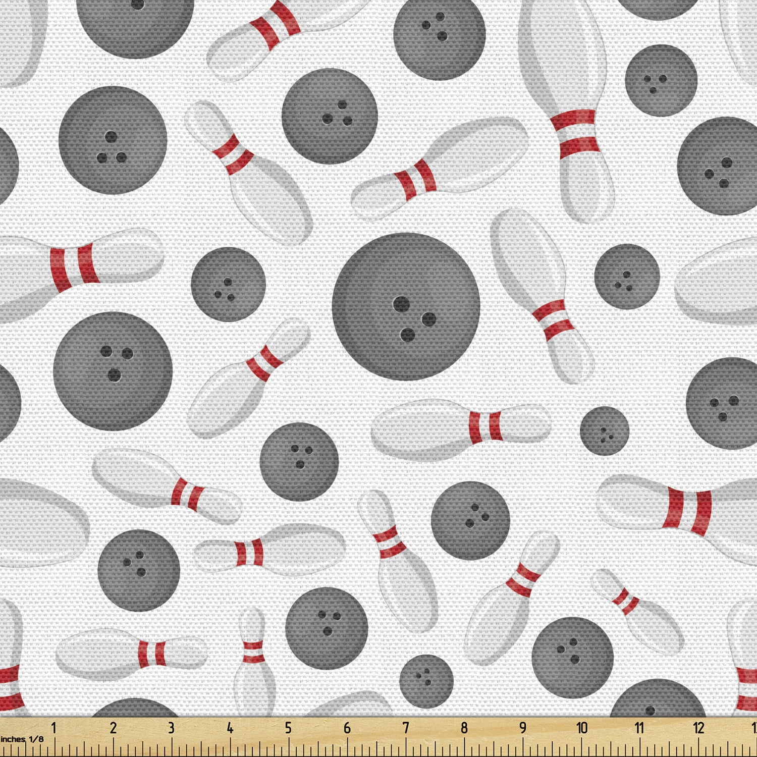 Bowling Fabric by the Yard Upholstery, Realistic Graphic Game Scattered