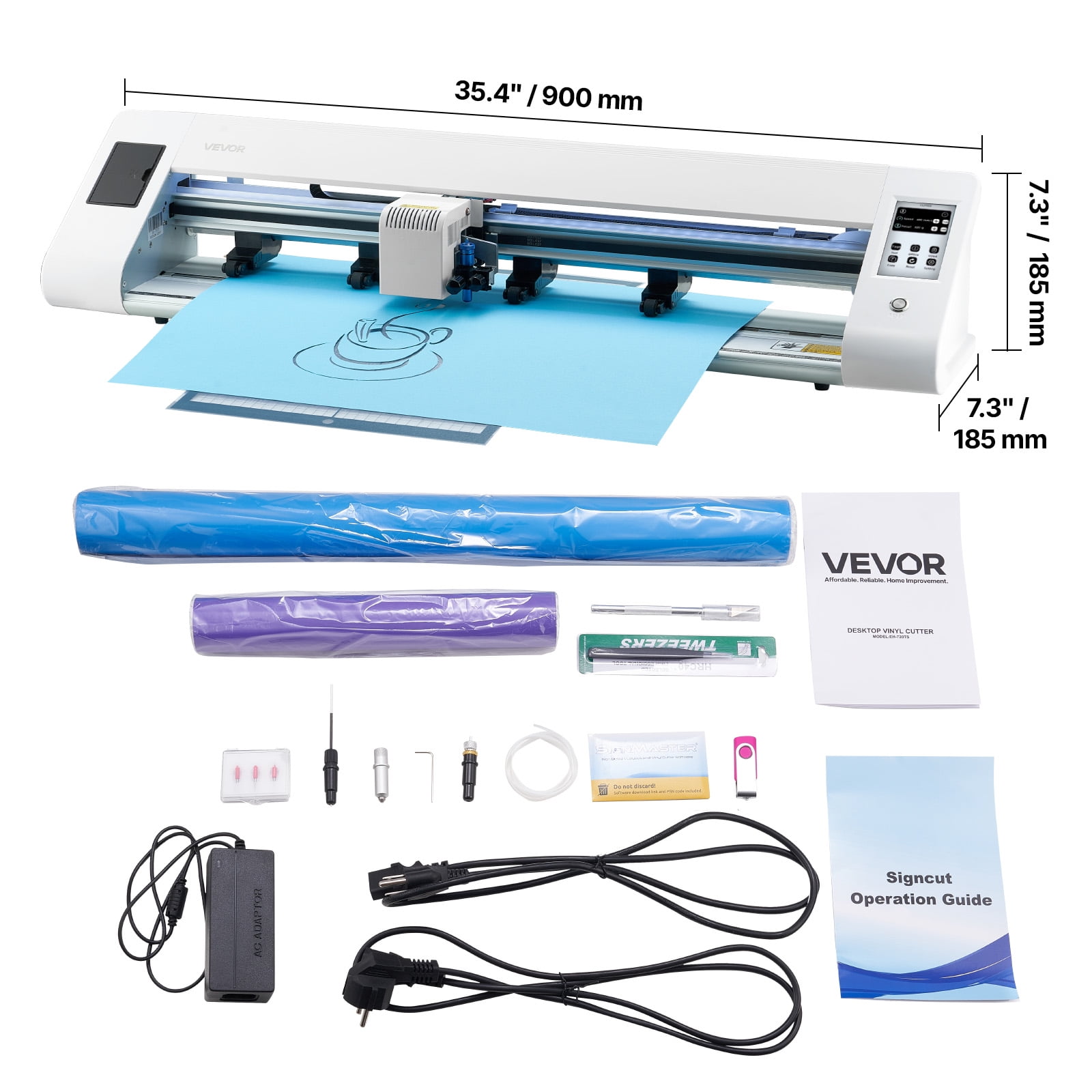 VEVOR Cutting Machine, Automatic Edge Detection Vinyl Cutter Machine with Two Types of Blades,Design Software and Materials,Compatible with Multiple File Formats, for Creating Customized DIY Crafts