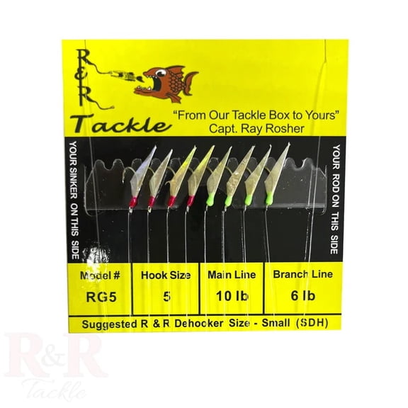 R & R Tackle (10 Pack) Size 5 Monofilament Sabiki/ Bait Rig Red/Green Head with Fish Skin