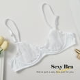 thumbnail image 6 of Wingslove Women's Sexy 1/2 Cup Lace Bra Balconette Mesh Underwired Demi Shelf Bra Unlined See Through Bralette,White 38B, 6 of 8