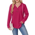 thumbnail image 4 of fatyb Hoodies for Women Button V Neck Casual Tunic Shirts Womens Long Sleeve Loose Tee Blouses with Hood, 4 of 7