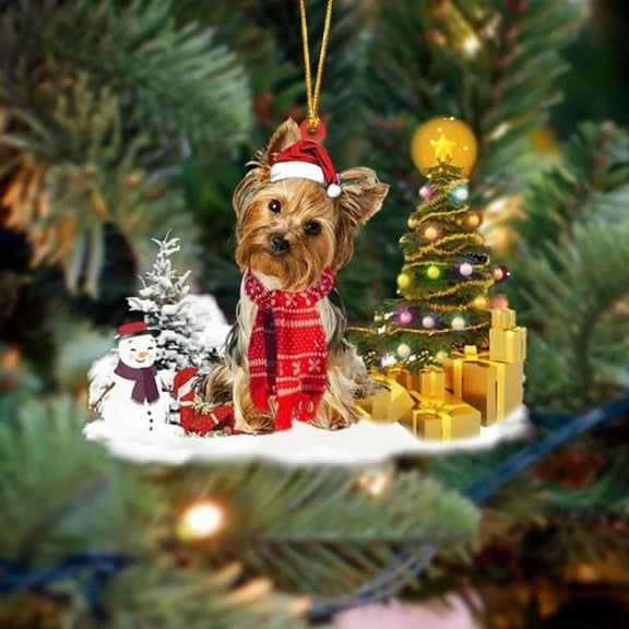 Acrylic 2D FLAT Holiday Tree Decoration Yorkshire Terrier Christmas Ornament