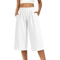 thumbnail image 7 of Ltctricy Capri Pants for Women Elastic Waisted Wide Leg Pants Loose Fit Casual Pants with Pockets Beach Vacation Clothes(White,X-Large), 7 of 7