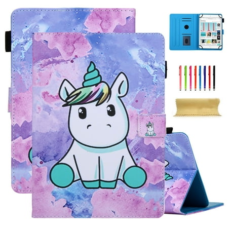 Universal 10 inch Tablet Case, Slim Folio Protective Case Cover with Kickstand for iPad 10.2/iPad 9.7/Onn 10.1/Samsung Tab A7 10.4/Galaxy Tab A 10.1 inch all 9.5-10.5 inch Tablet,Little Horse