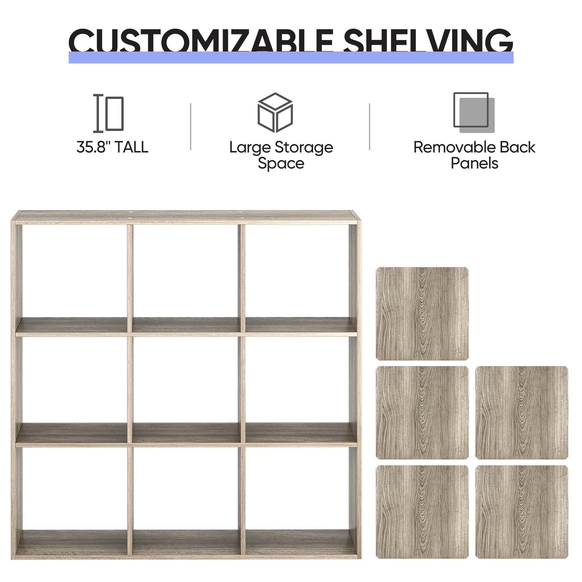 ZenSports 9 Cube MDF Bookshelf 3 Tier Storage Organizer Wooden Bookcase Brown