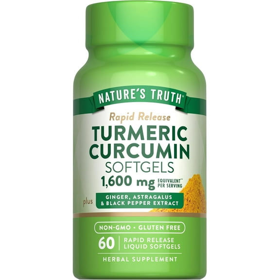 Turmeric Curcumin 1600mg | 60 Softgels | Non-GMO, Gluten Free Supplement | by Nature's Truth