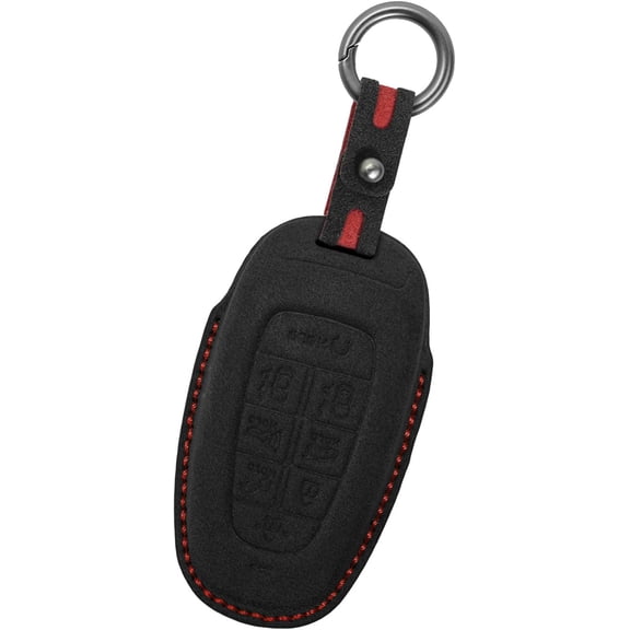 Key Fob Cover Compatible with Hyundai Ioniq 5 2022-2024 8-Button Handmade Leather Car Key Case with Key Fob Strap Protective Key Housing Keychain Case Holder Protector,Dark Grey,Black