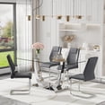 thumbnail image 6 of ExtraLco Glass Dining Table Set for 4, 63 Inch Silver V-Leg Table with 4 Dark Gray PU Chairs, 6 of 10