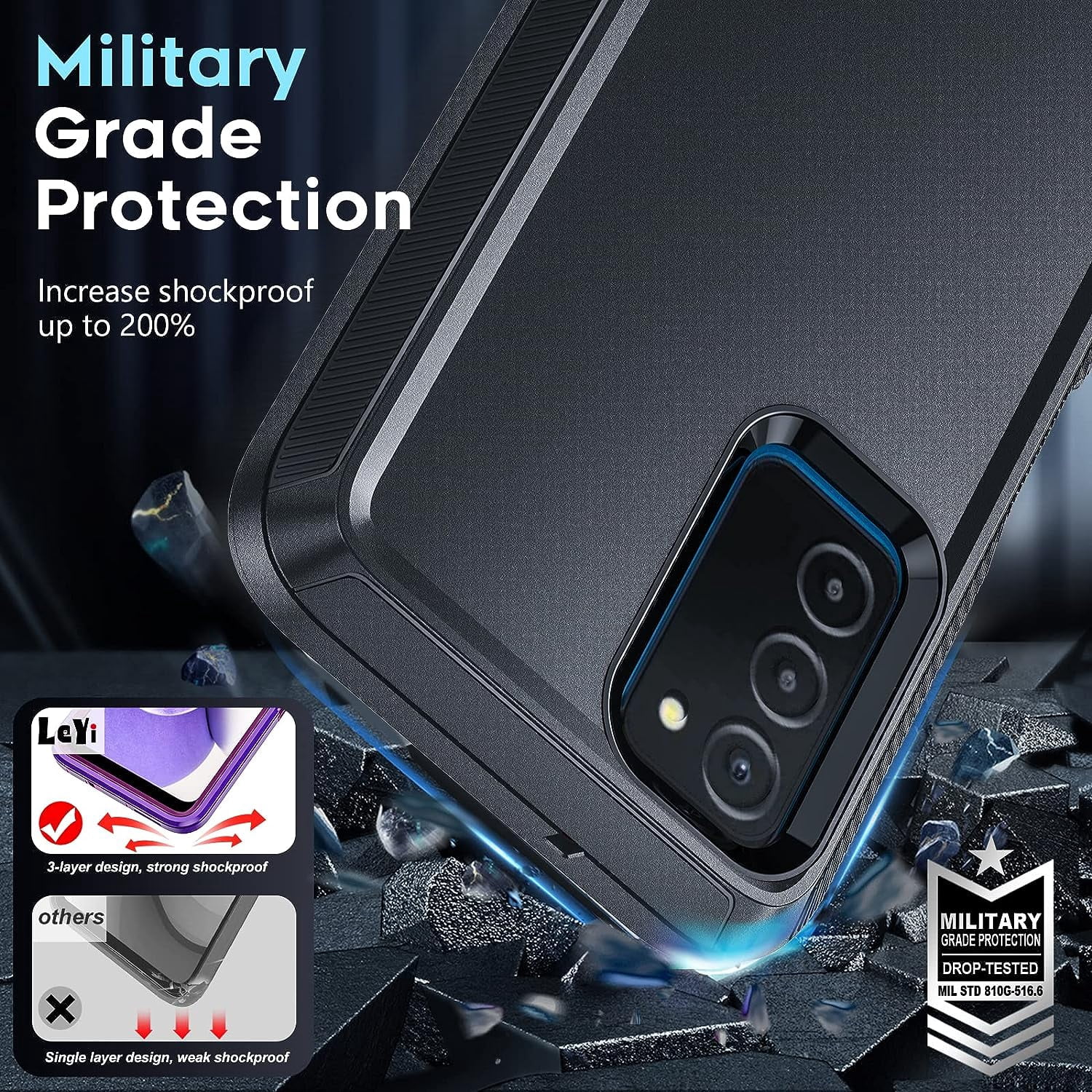 LeYi For Samsung Galaxy A03S Case, AO3S Phone Case: [2 Pack] Tempered Glass Screen Protectors, Black