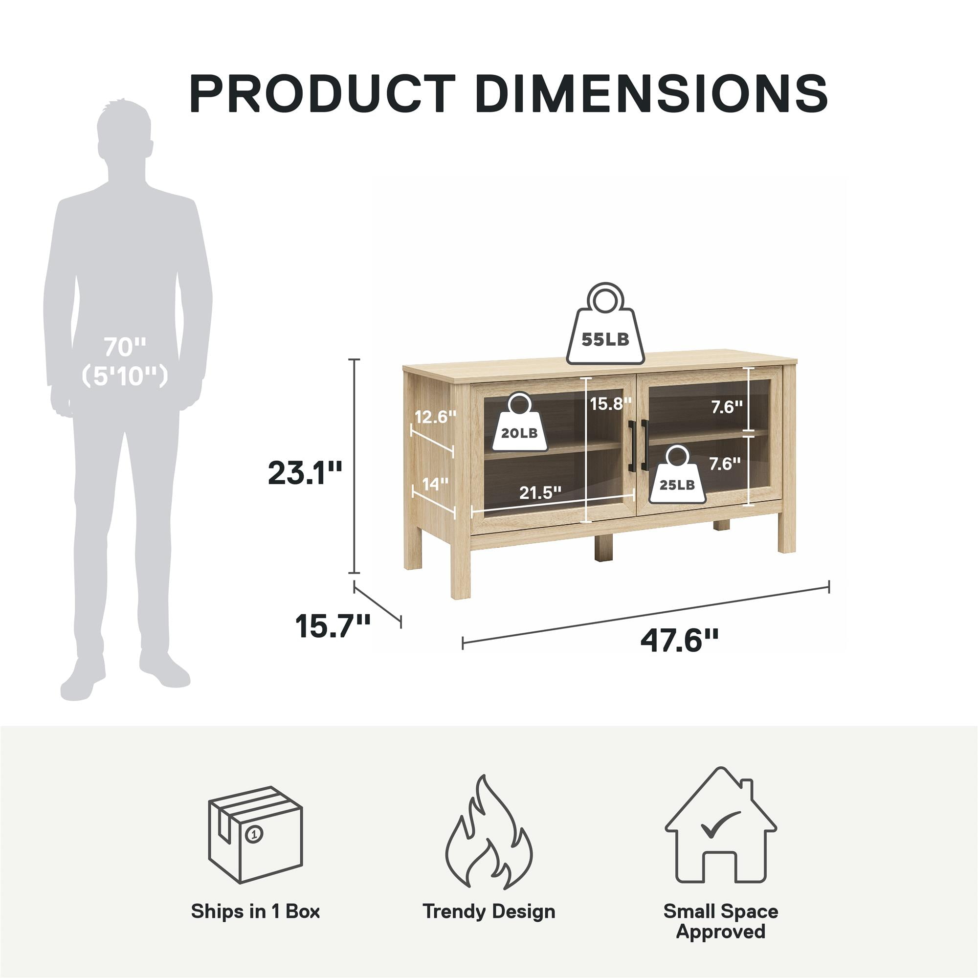 Mainstays Glass Door TV Stand for TVs up to 55", Spring Pine