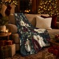 thumbnail image 3 of Winter Magnolia Floral Pattern with Red Berries, Pine Cones and Evergreen Leaves, Warm Flannel Blanket, Home Decor for Women, Bedroom and Living Room, Christmas Gift, Botanical Art, 3 of 9