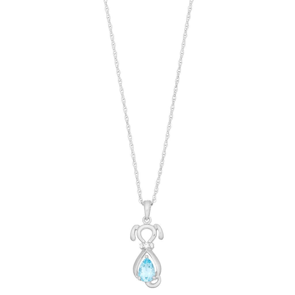 Brilliance 925 Sterling Silver Genuine Swiss Blue Topaz and Created White Sapphire Dog Pendant with 18" Chain