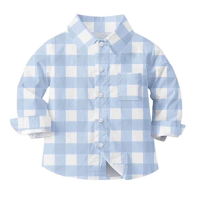 vdgthytj Toddler Boys Girls Plaid Button down Shirts Kids Collared Long Sleeve Uniform Dress Shirt Tops Spring Fall Clothes