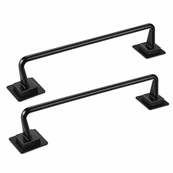 2 Pack Adhesive Towel Bar, Self Stick on Towel Rack 9.6 Inch Matte Black Hand Towel Holder for Bathroom Kitchen Cabinet RV