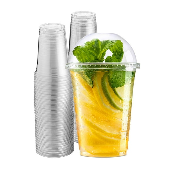 Green Direct Clear Cups With Lids / 16 oz. Clear Plastic Cups with Lids/Clear Disposable Cups/Ice coffee cups & Bubble Boba Tea Cups/Cup with Lid for Cold Drinking & Smoothie Pack of 50