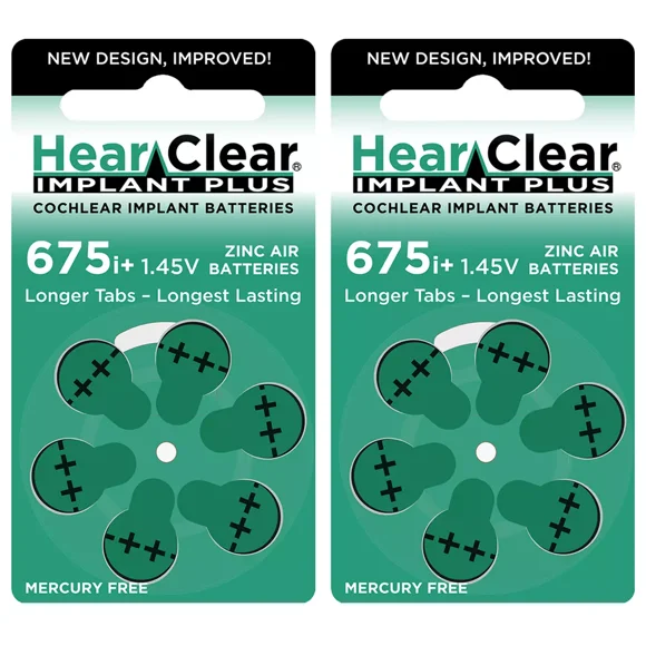 HearClear Size 675P Cochlear Implant Zinc Air 1.45V Hearing Aid Batteries Green Tab (12 Batteries)