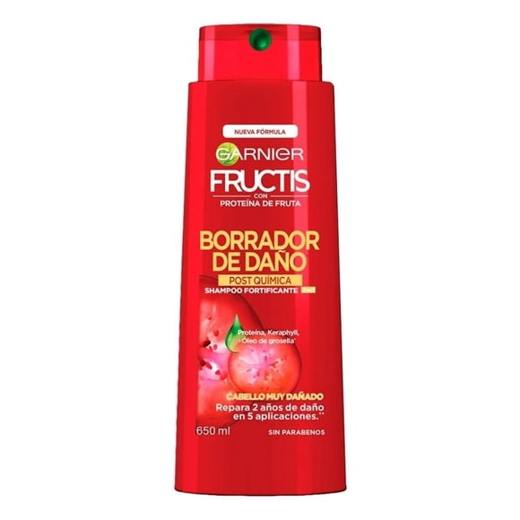 Shampoo Garnier Fructis 2 en 1 borrador de daño post química 650 ml