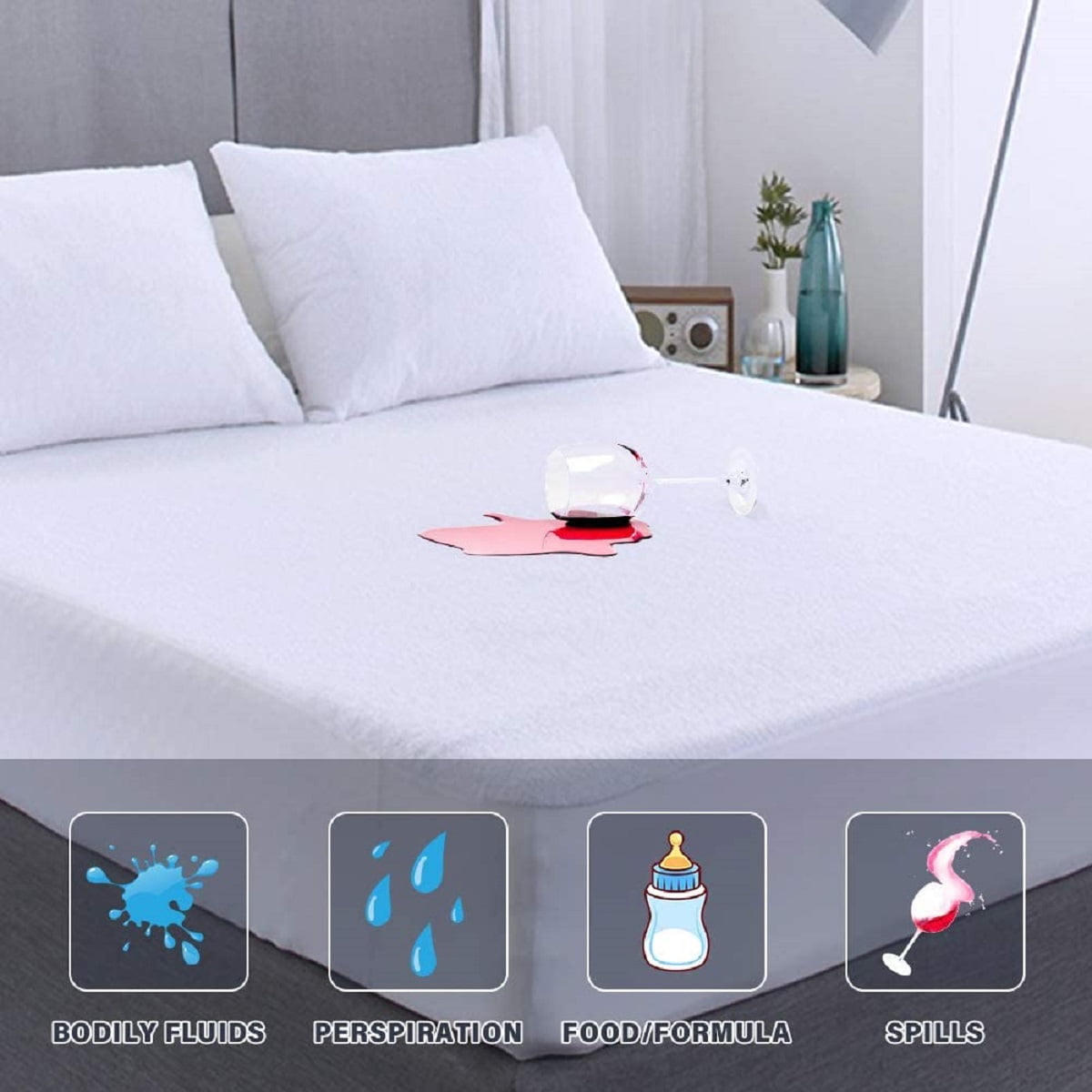 Mattress Protector Waterproof 100% Microfiber Bed Sheets Cover with Elastic Band 