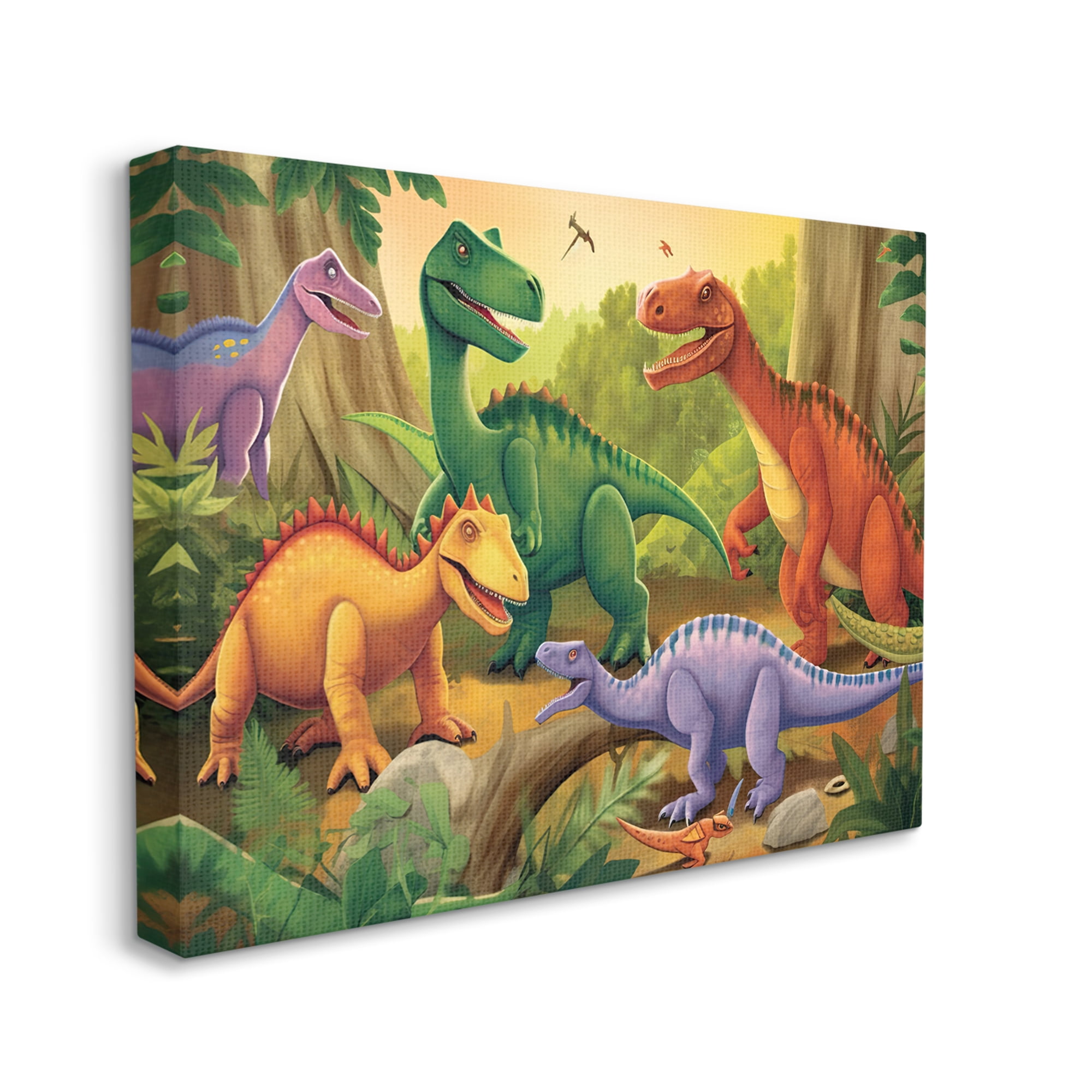 Stupell Industries Dinosaurs in Jungle Scene Animals & Insects Painting Gallery Wrapped Canvas Print Wall Art, 20 x 16
