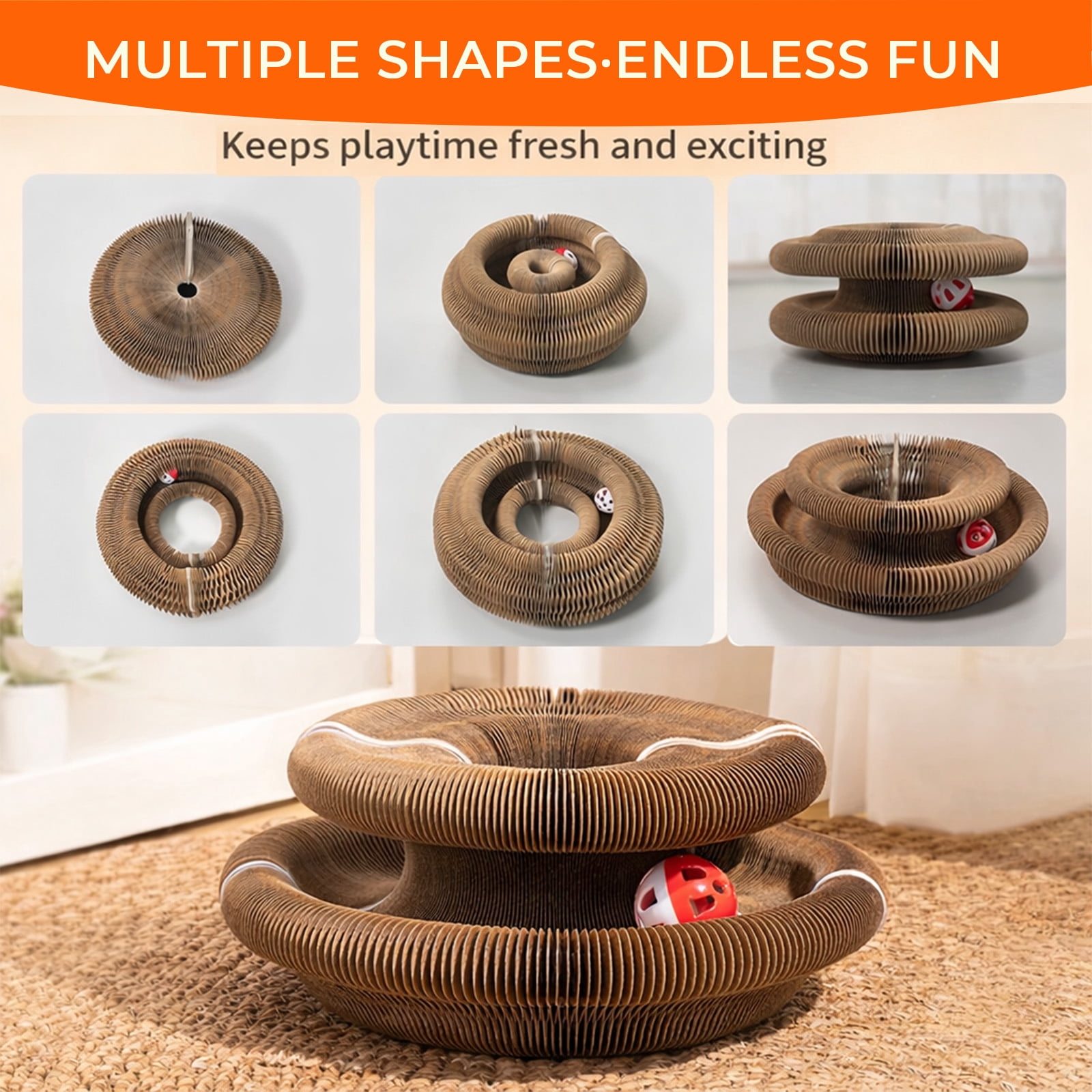 2 Pack Cat Toys Foldable Accordion Magic Organ Scratcher Board Ball Bell Track Interactive Features Multi Shape Deformable Design All Ages Indoor Play Furniture Protection Resting Bed For Cats