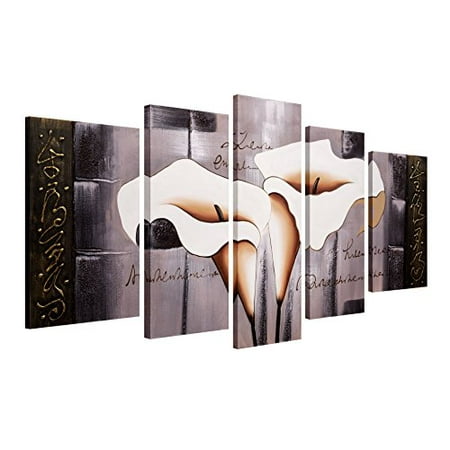 Lilies Oil Painting - Santin Art SAA34 Brown Lily Fashion Flower Home Decoration 5-Pieces Mixorde, Oil Painting on Canvas