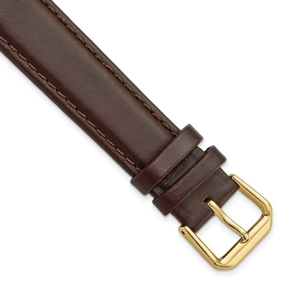 DeBeer 18mm Dark Brown Leather with Gold-tone Buckle 7.5 inch Watch Band