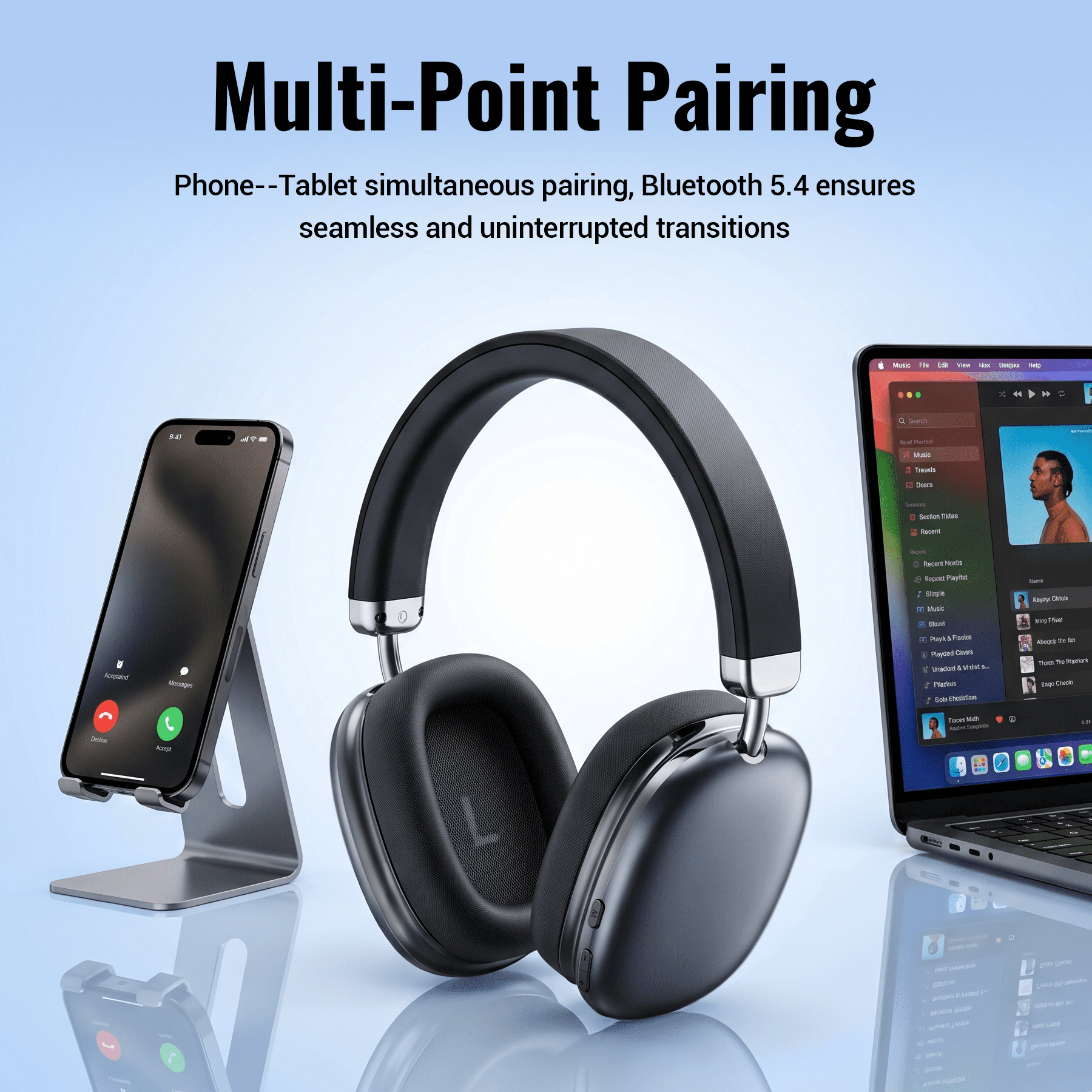 Wireless Bluetooth Headphones 5.1,40 Hrs Playtime Wireless Over-Ear Headphones,4 Mics ENC Noise Cancelling for Clear Calls, Lightweight Headset with Deep Bass Comfort fit for Travel Work thumbnail 6