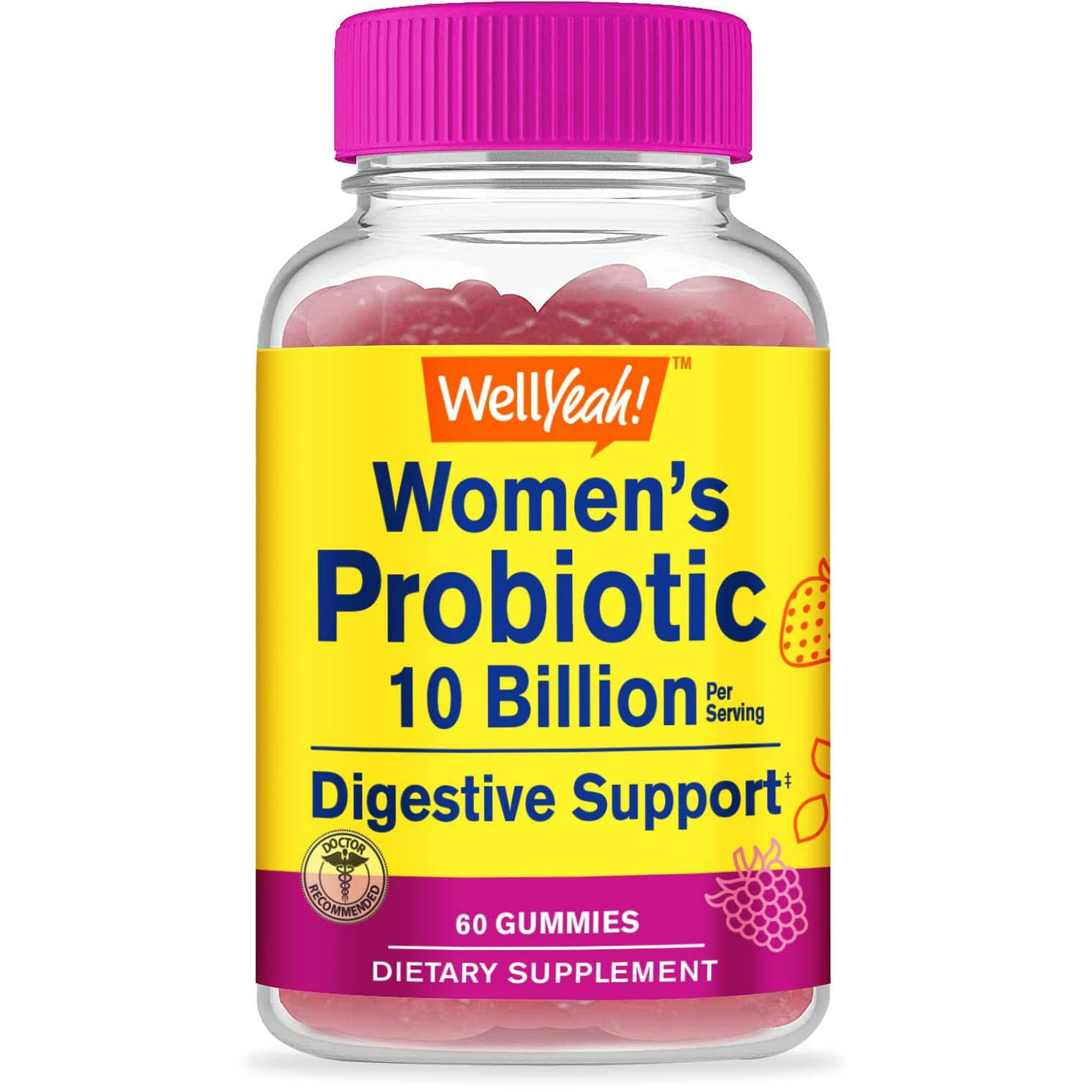 WellYeah Probiotics For Women Gummies - 10 BILLION CFU - For Digestive Support, Gut Health, and Feminine Health Support - Natural Berry Flavor -Vegetarian, Delayed Release Womens Probiotic -60 Gummies