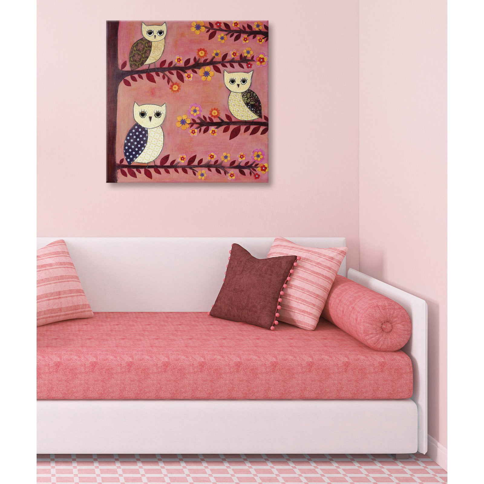 Marmont Hill "3 Wise Owls" by Sascalia Painting Print on Wrapped Canvas