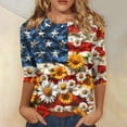 thumbnail image 2 of Women's 250th Anniversary USA Shirt Patriotic American Flag Print Crew Neck 3/4 Sleeve T-Shirt, 2 of 5