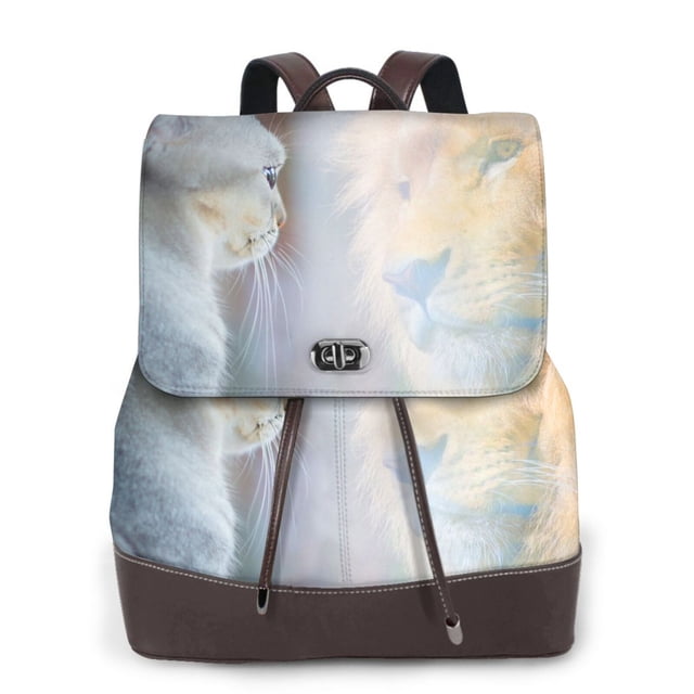 Easygdp The Cat Looks in the Mirror Mochila de Cuero para Mujeres, Bolso de Hombro, Bolsos de Mano de Moda para Trabajo y Viajes