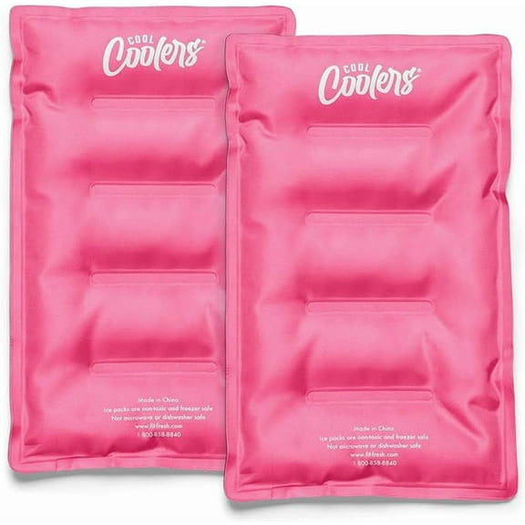 Cool Coolers Reusable XL Flexible Soft Ice Packs for Lunch Box & Cooler Bag, Hot Pink, 2pk.