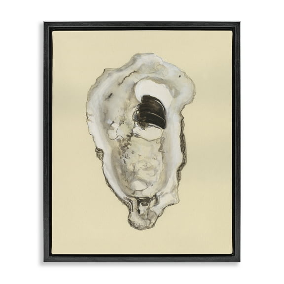 Stupell Industries Aquatic Oyster on Beige Nautical & Beach Painting Black Floater Framed Canvas Art Print Wall Art, 17 x 21
