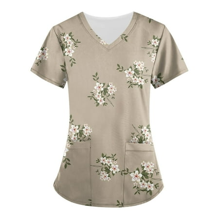 

EKOUSN Women Scrubs Top V-Neck Print