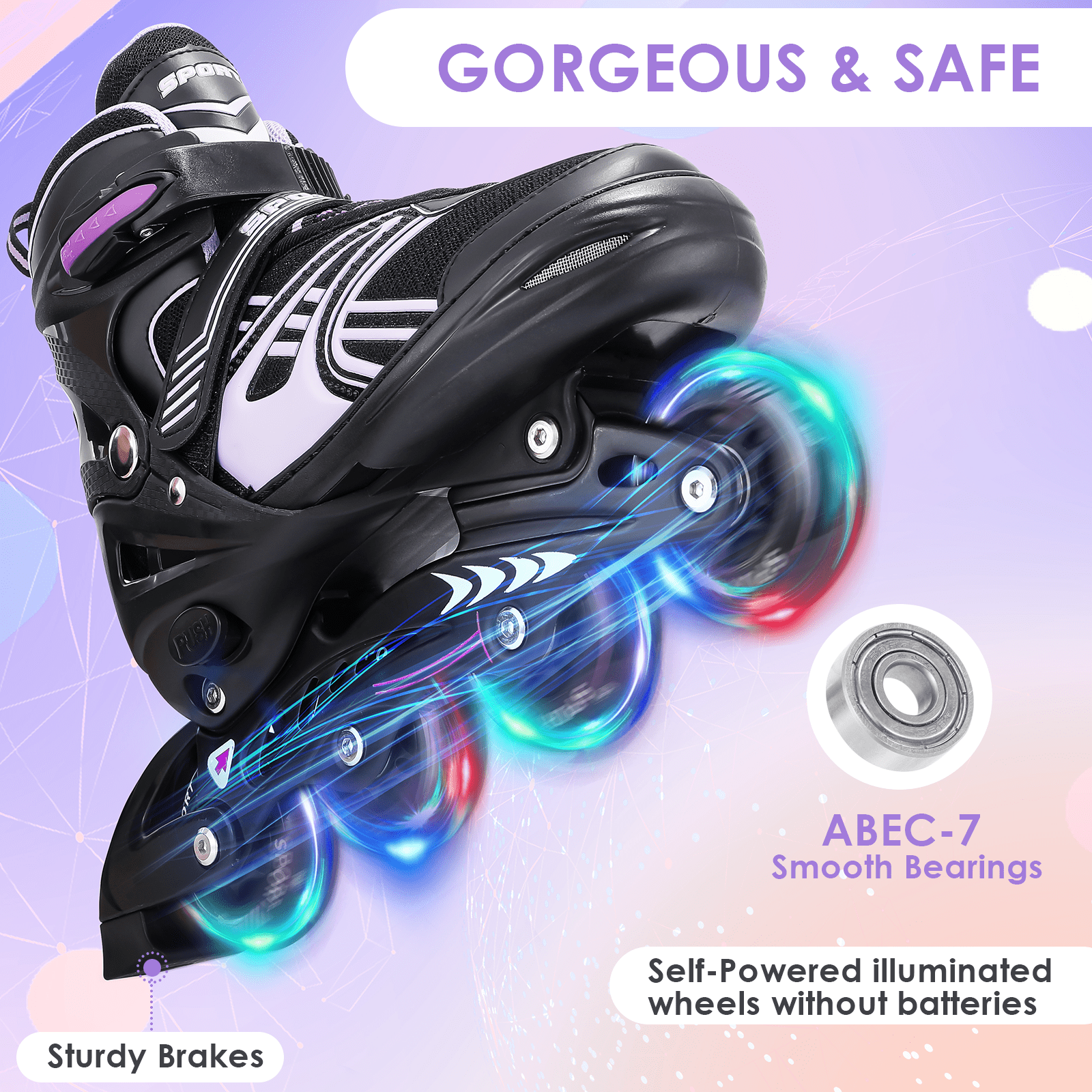 Adjustable Roller Skates with Light-Up Wheels for Girls Boys Toddler Gift, Outdoor Inline Skates for Beginner M