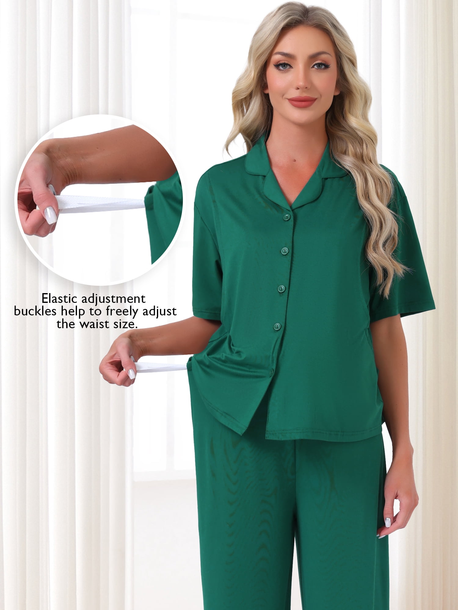 DARING DIVA Women's Maternity Nursing Pajama Sets Breastfeeding Button Down M Deep Green