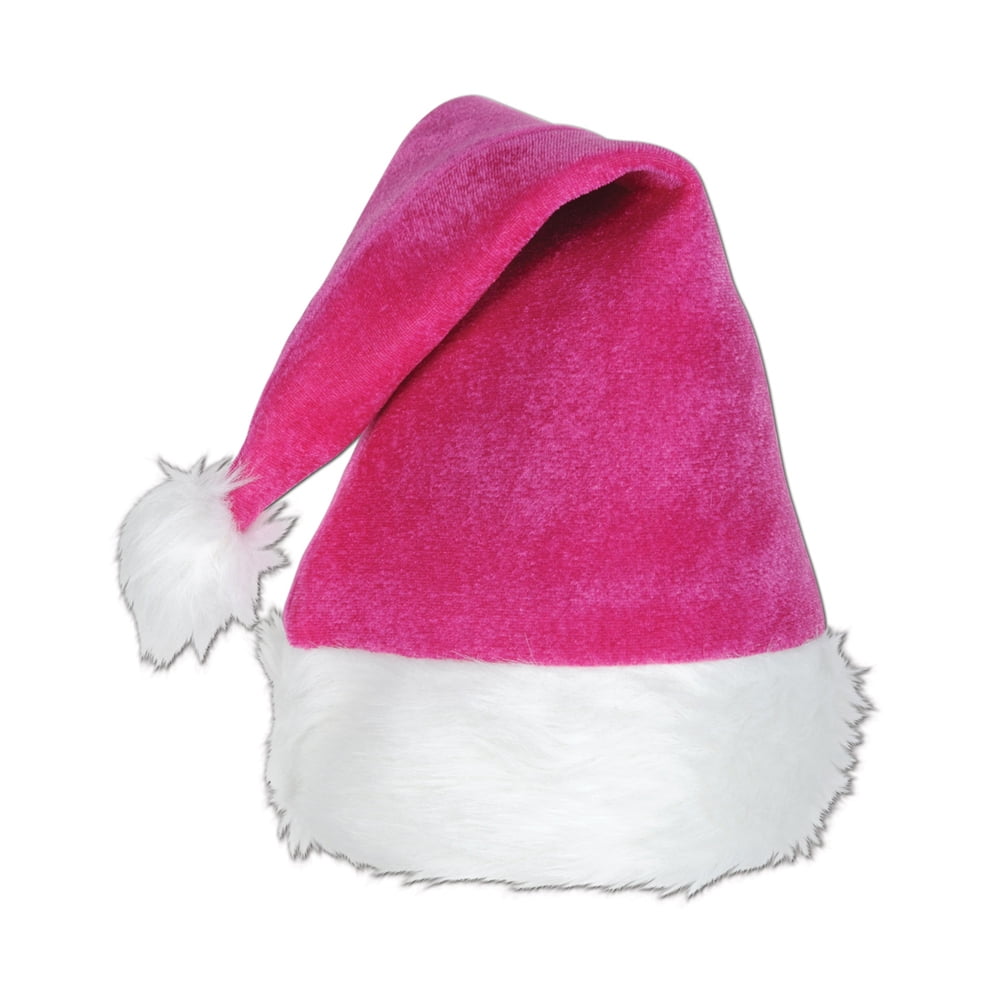 Pink Velvet Santa Hat W/plush Trim - 12 Pack (1/card) - Walmart.com