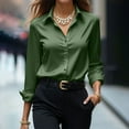 thumbnail image 2 of HVOBTTY Womens Tops, Long Sleeve Shirts for Women， Women Solid Spring/Fall Temperament Satin Lapel Top Shirt Green M, 2 of 5