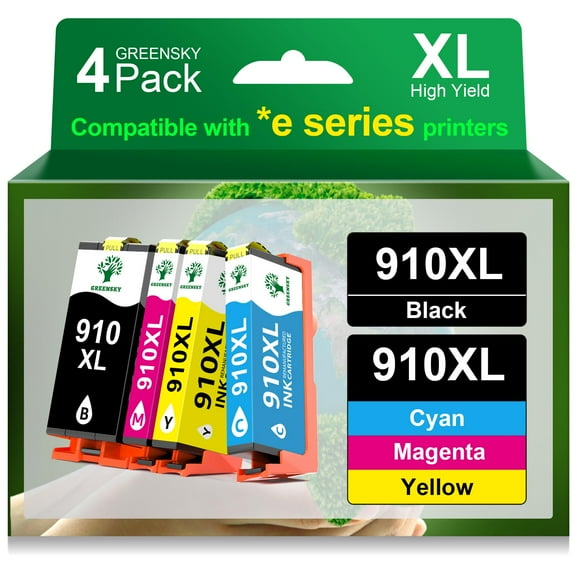 GREENSKY 910XL Ink Cartridges Replacement for HP 910xl Ink Cartridges Combo Pack with HP OfficeJet Pro 8025e 8015e 8022e 8028e 8035e 8025 8035 8020 8022 Printer (Black, Cyan, Mag