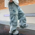 thumbnail image 6 of Denim Jeans for Boys Unisex 9-10 Years Y2k Cargo Baggy Jeans with Packets Tactical Pants Straight Pants Outdoor Pants Kids Casual Pants Loose Sweatpants Trousers Fashion Y2k Pants (Blue), 6 of 6