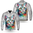 thumbnail image 3 of Watercolor Drip American Shorthair Pop Art Colorful Portrait Artwork All Over Print 3D Baseball Jacket Cat Lover Kitten Owner Gifts Bomber Jacket Softball - 01009, 3 of 6