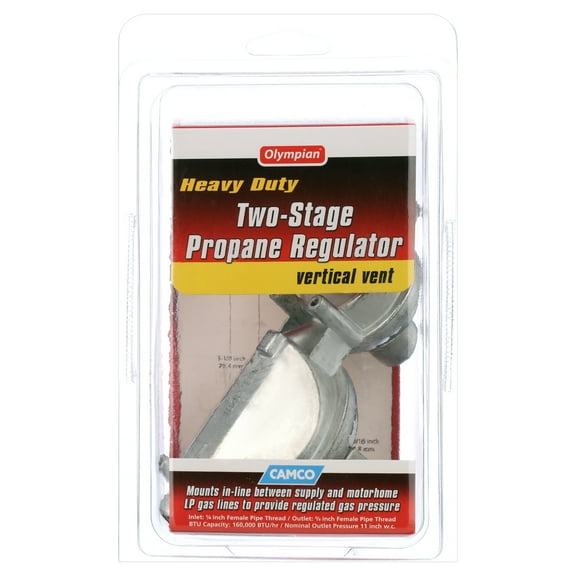 Camco 59323 Horizontal Two Stage Propane Regulator - Feature Integral First and Second Stages