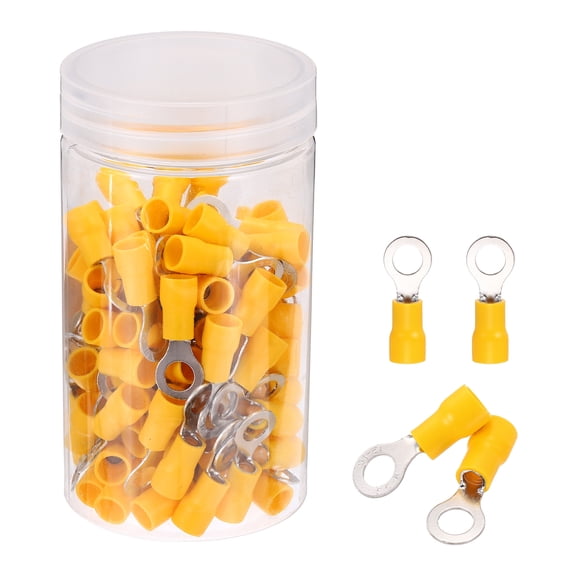 Uxcell 100Pcs Insulated Ring Terminal RVS5.5-6 Battery Lugs 12-10AWG Electrical Crimp Terminals Eyelet Wire Connectors for Industrial, Electrical Wiring, Yellow