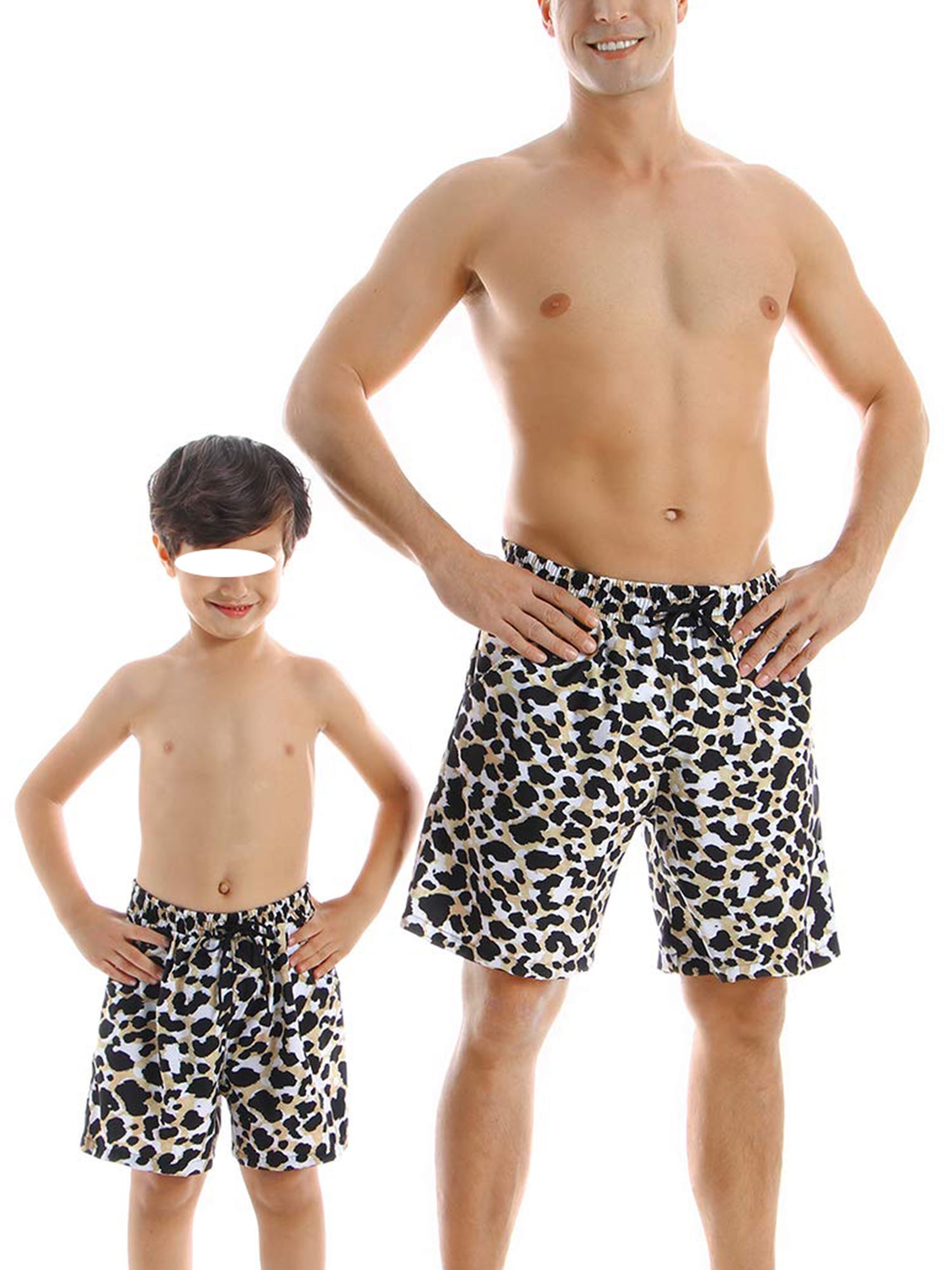 Family Matching Swimsuits Men's Leopard Print Swim Trunks Quick Dry