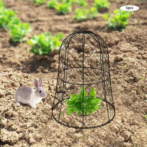 ToppiJoy 15.75" Height Garden Chicken Wire Cloche, Plant Protective Covers Metal Cage Plant Protector Cover for Gardens, Parks, Yards, Balconies, Farms (5pcs, Black)