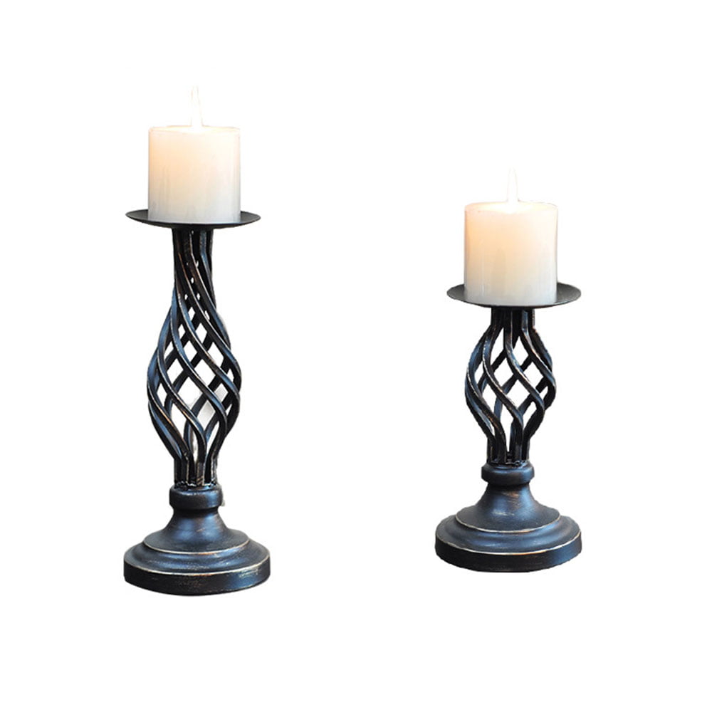 2 x S Gifts for Wedding Party Home Spa Reiki NUPTIO Black 2 Pcs Iron Pillar Candle Holders Halloween Christmas Candle Holder Decorations Ideal for 80mm Pillar Candles or Flameless Led Candles 